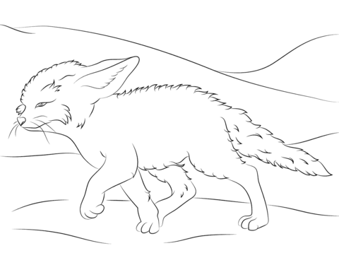 Cute Fennec Fox Walks Coloring Page